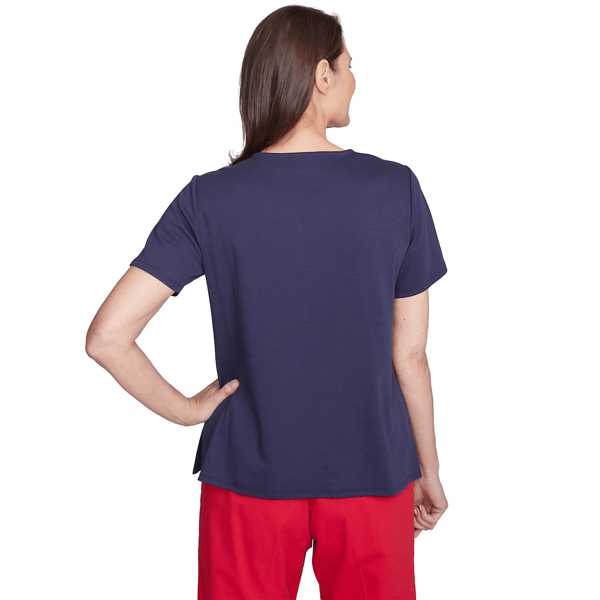 Womens Alfred Dunner Land of the Free Round Neck Butterfly Tee