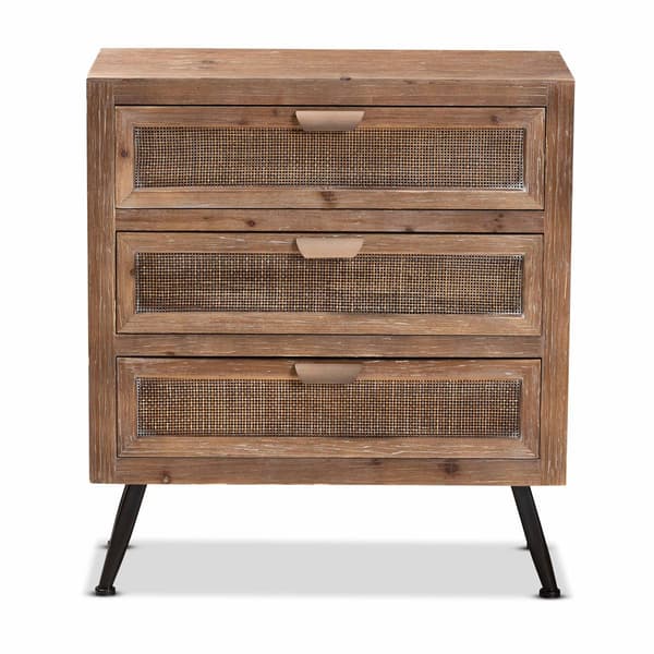 Baxton Studio Calida Finish Wood/Rattan 3-Drawer Nightstand