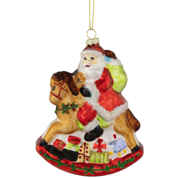 Northlight Santa on a Rocking Horse Glass Christmas Ornament