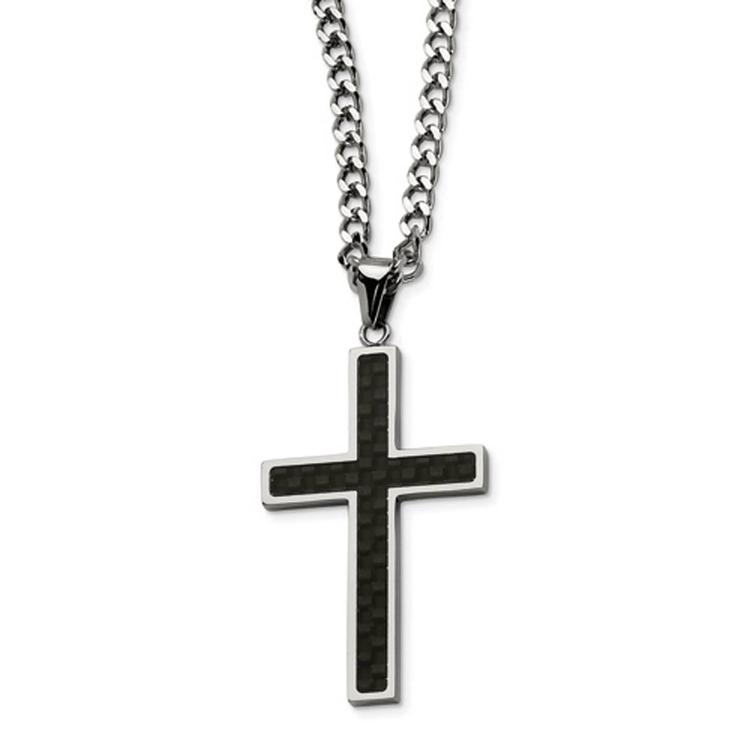 Mens Gentlemen's Classics(tm) Steel Carbon Fiber Cross Necklace