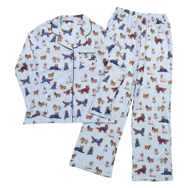 Womens Karen Neuburger Pups Long Sleeve Notch Collar Pajama Set - image 