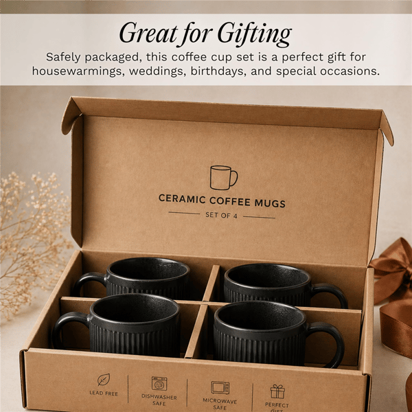 Sango Anderson Black Ceramic 16.5oz.Coffee Mugs - Set of 4