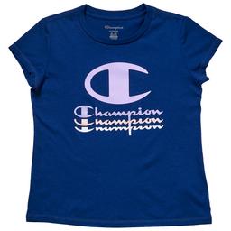 Girls (7-16) Champion(R) Short Sleeve Repeating Glitter Logo Tee