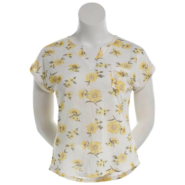 Plus Size Architect(R) Short Sleeve Split Neck Sunflower Tee - image 