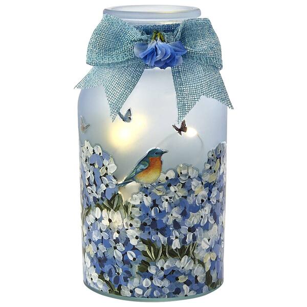 Transpac Blue Bird & Hydrangea LED Lantern - image 