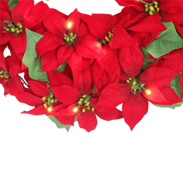 Puleo International 24in. Pre-Lit Red Poinsettia Wreath