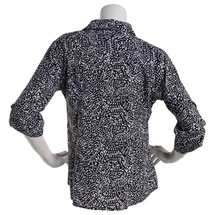 Womens Notations 3/4 Sleeve Print Zip Front Equipment Shirt