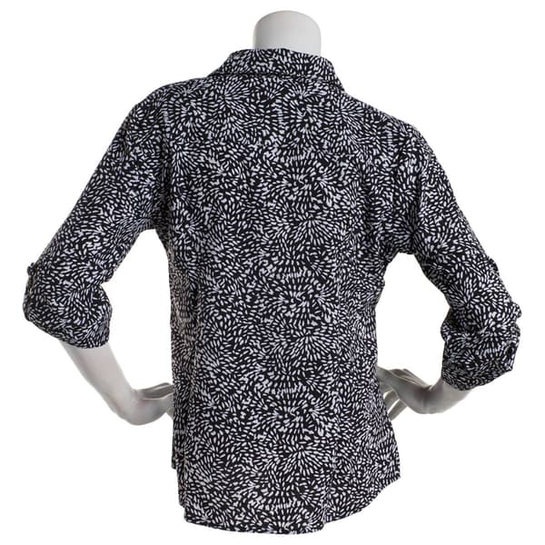 Womens Notations 3/4 Sleeve Print Zip Front Equipment Shirt