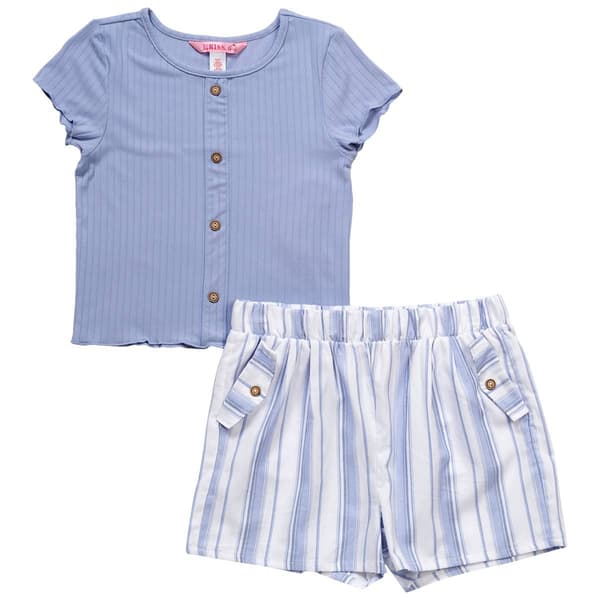 Girls &#40;7-14&#41; 1st Kiss&#40;R&#41; Ribbed Lettuce Edge Tee with Stripe Shorts - image 