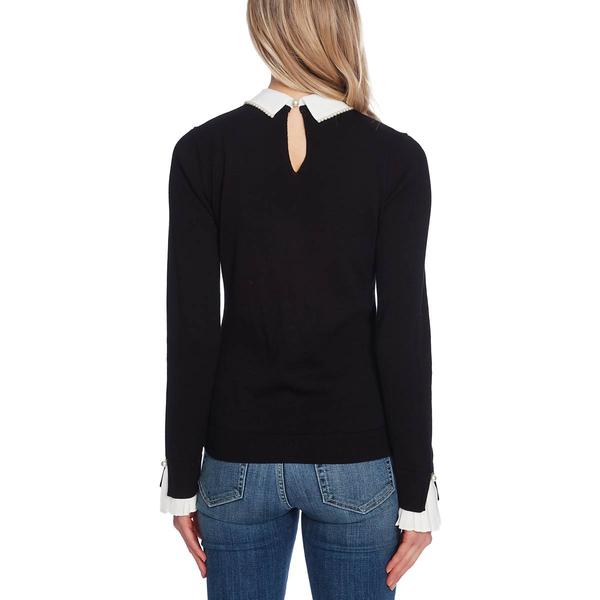 Womens Cece Long Sleeve Contrast Pearl Collar Sweater