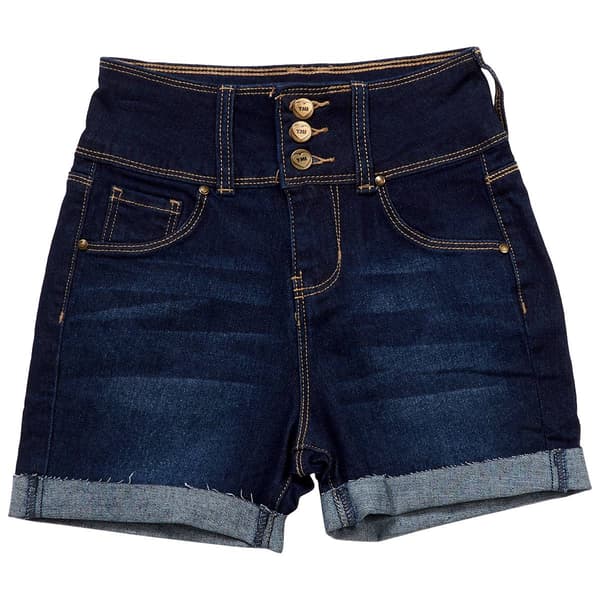 Girls (7-14) YMI(R) 3 Button High Rise Rolled Hem Denim Shorts - image 