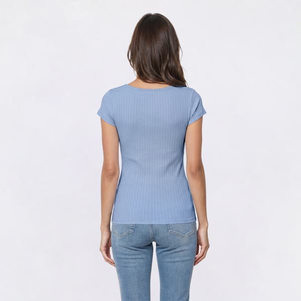 Womens Absolutely Famous Short Sleeve Rib Henley Scoop Neck Tee