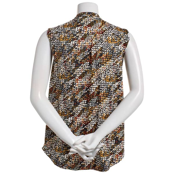 Womens Nottations Sleeveless Puff Pleated Henley Blouse