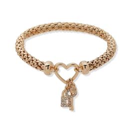 Nine West Gold-Tone Crystal Lock & Key Charm Stretch Bracelet