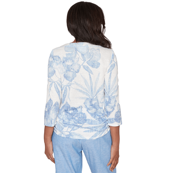 Womens Alfred Dunner Caribbean Blues Side Tie Floral Blouse
