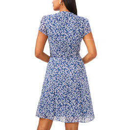 Womens MSK Short Sleeve Floral Pintuck w/Self Belt Sheath Dress