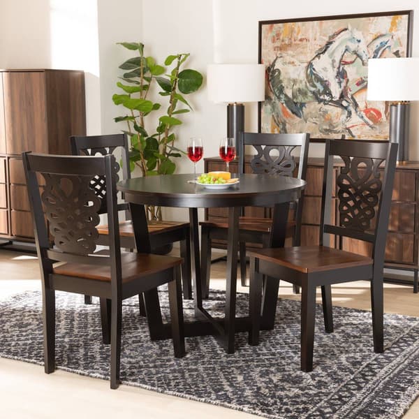Baxton Studio Salida 2-Tone Dark/Walnut Brown Wood 5pc Dining Set