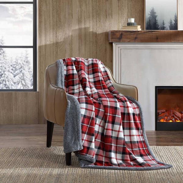 Eddie Bauer Parkwood Plaid Plush-Fleece Reversible Throw