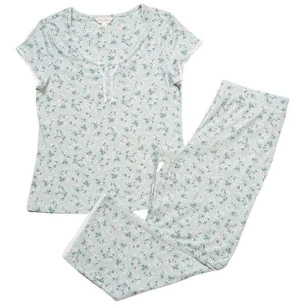 Womens Laura Ashley® Short Sleeve Daisies & Trim Pajama Set - image 