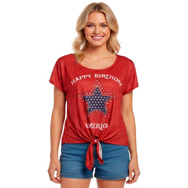 Womens OneWorld Happy Birthday America Tie Front Tee