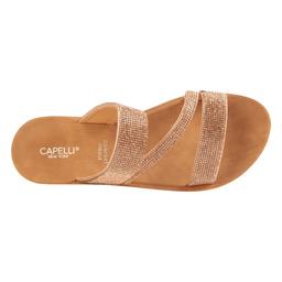 Womens Capelli New York Rhinestone Trim Strappy Slide Sandals