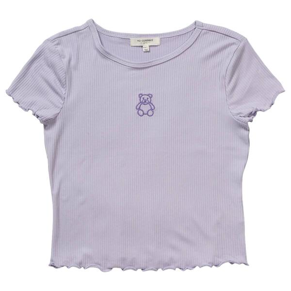 Girls &#40;7-16&#41; No Comment Short Sleeve Embroidered Teddy Bear Tee - image 