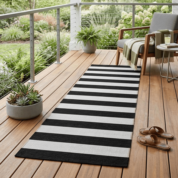 HomeRoots Runner Black & White Striped Non Skid Runner Rug - image 
