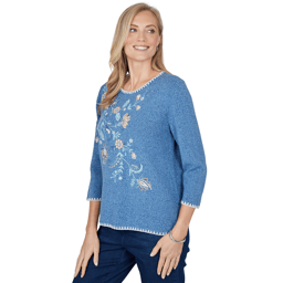 Womens Alfred Dunner Ann Arbor Floral Embroidered Sweater