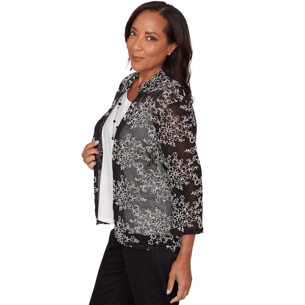 Petite Alfred Dunner Detail Driven Two In One Mesh Blouse