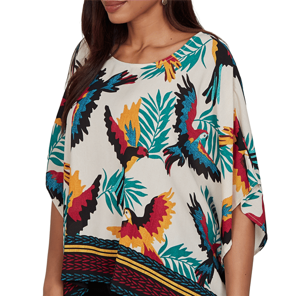 Womens Ruby Rd. Tropical Noir Elbow Sleeve Paradise Birds Blouse