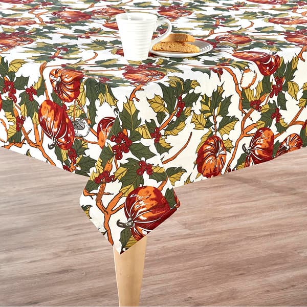 Pumpkin & Leaves Print Tablecloth - image 