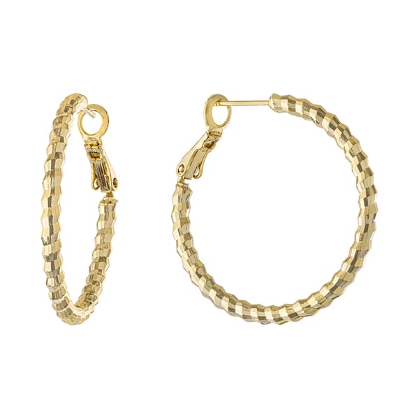14kt. Gold over Silver-Plated 28mm Diamond Cut Hoop Earrings