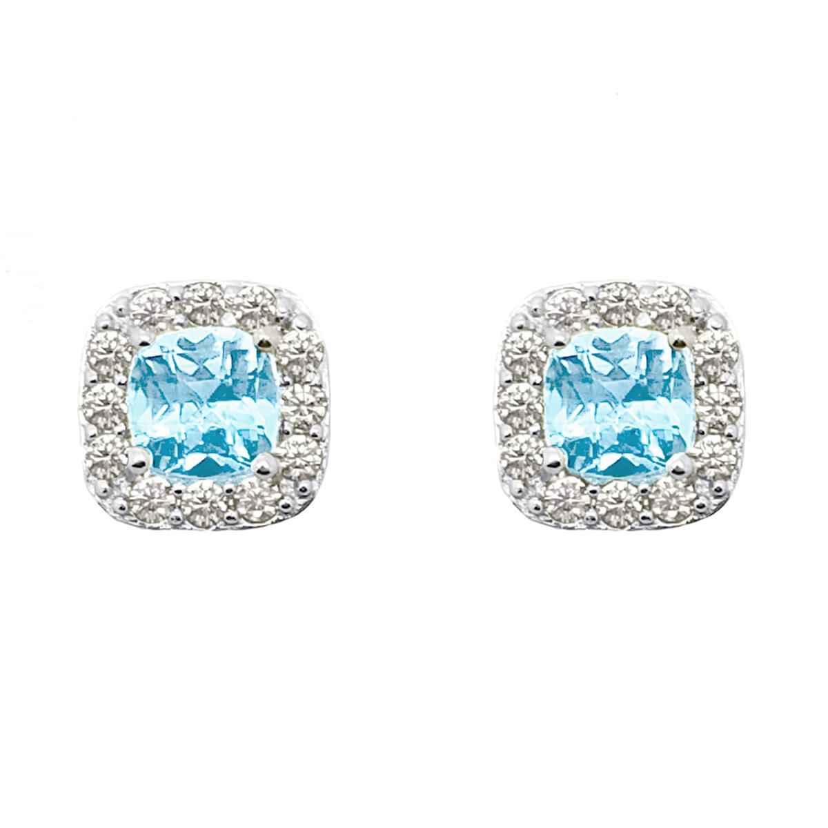 Sterling Silver Blue Topaz Cushion Halo Stud Earrings