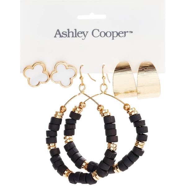 Ashley Cooper(tm) 3pr. Gold/Black/Ivory Tone Earring Set - image 