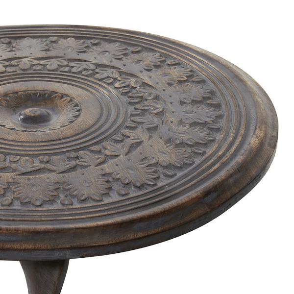 9th &amp; Pike® Round Distressed Wood Carved Accent Table