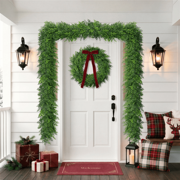 Puleo International 24in. Soft PE Spruce Wreath w/ Red Velvet Bow