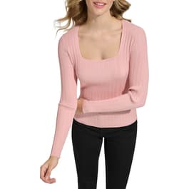 Womens Calvin Klein Long Sleeve Square Neck Ribbed Sweater