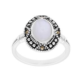 Marsala Fine Silver Plated Marcasite & Mother of Pearl Oval Ring
