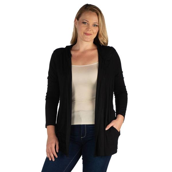 Plus Size 24/7 Comfort Apparel Lightweight Hooded Open Cardigan