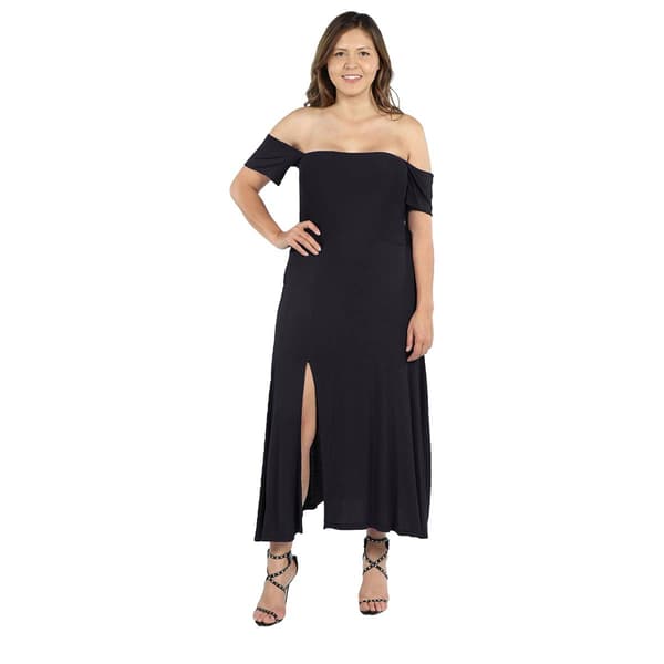 Plus Size 24/7 Comfort Apparel Off The Shoulder Dress Maxi Dress