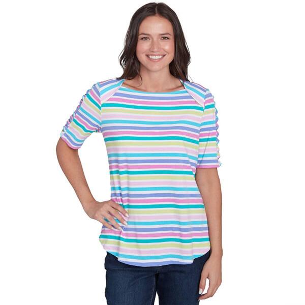 Womens Ruby Rd. Spring Oasis Knit Oasis Stripe Tee - image 