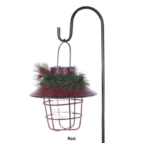 Alpine Solar Powered LED Outdoor Metal Lantern w/ Shepherd''s Hook