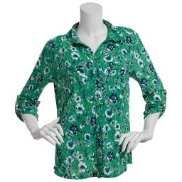Womens Emily Daniels 3/4 Sleeve Floral Disco Two Pocket Blouse