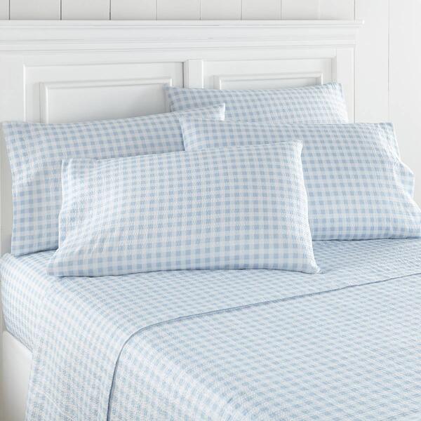 Shavel Home Products Seersucker Sheet Set - Gingham Blue - image 