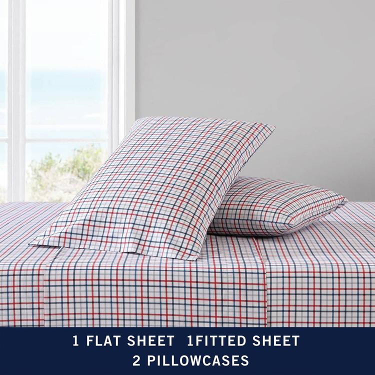 Nautica Boating Tattersall Cotton Percale Sheet Set
