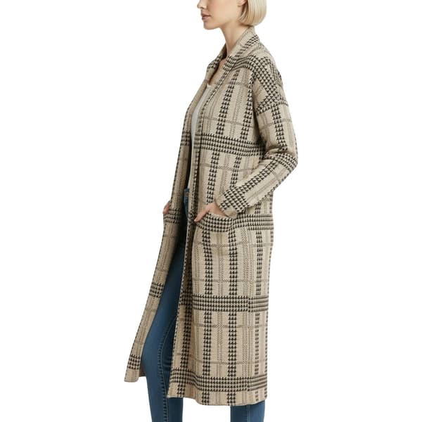 Petite NY Collection 3/4 Sleeve Houndstooth Long Cardigan