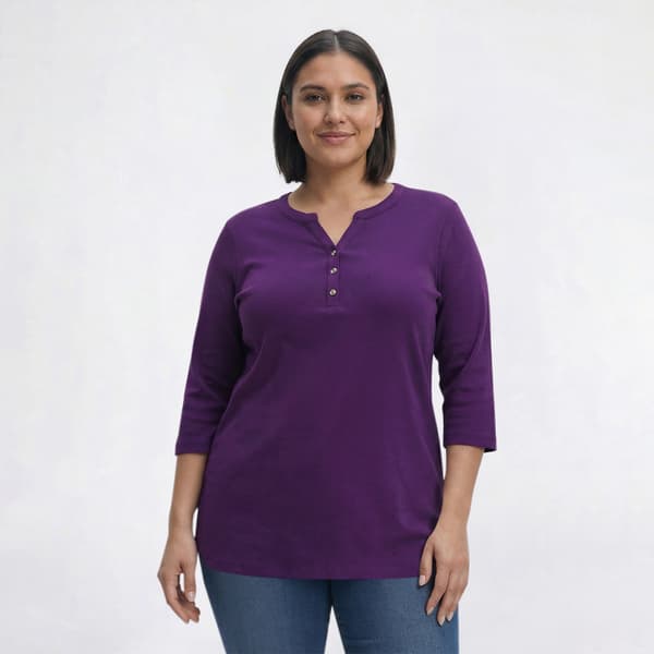 Plus Size Hasting & Smith 3/4 Sleeve Solid Henley Tee