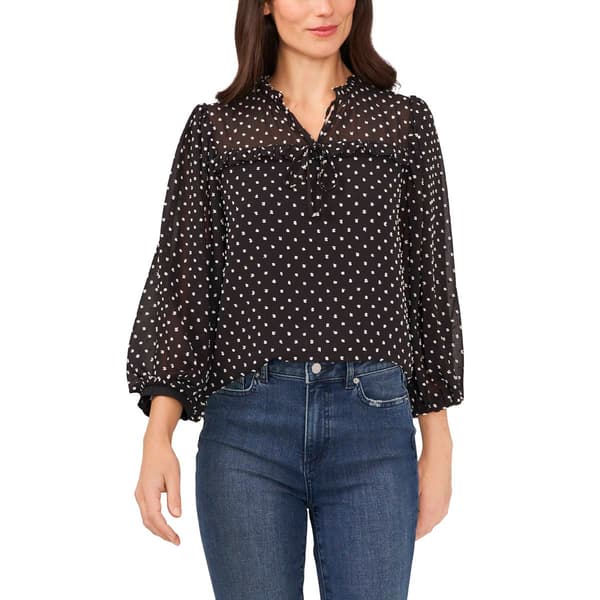 Womens Cece Long Sleeve Floral Mesh Pleated Clip Dot Blouse Boscov's