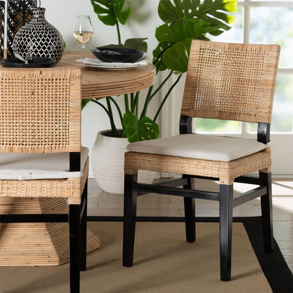 bali & pari Lesia Coastal Boho Rattan Dining Chair with Cushion