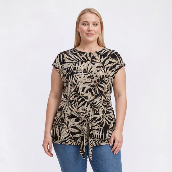 Plus Size Kasper Extend Shoulder Leaf Tie Front Blouse - image 